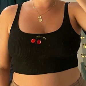 Black Cherry Embellished Women's Crop Top